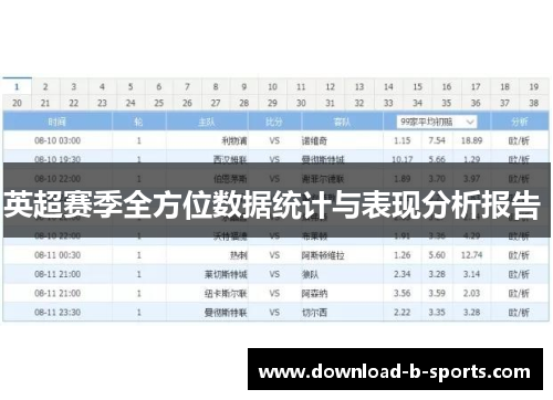 英超赛季全方位数据统计与表现分析报告 